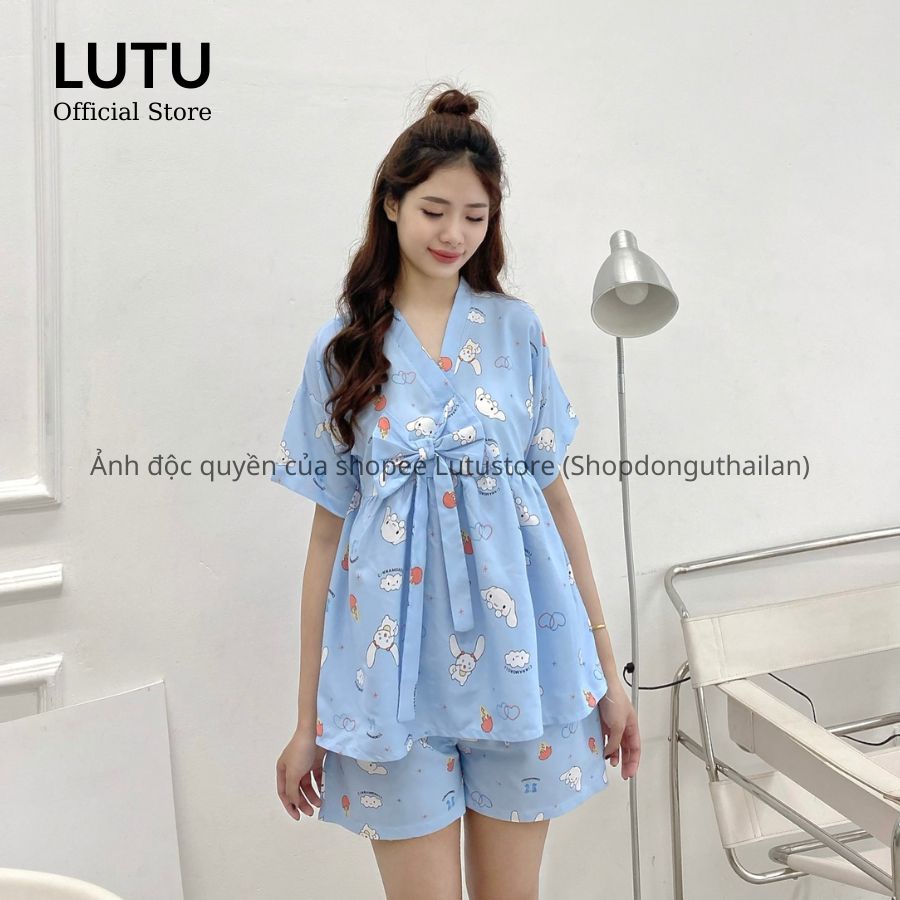 Bộ Pijama Kimono Phối Nơ Dáng Babydoll Đồ Ngủ Nữ Dễ Thương Chất Mềm Mát
