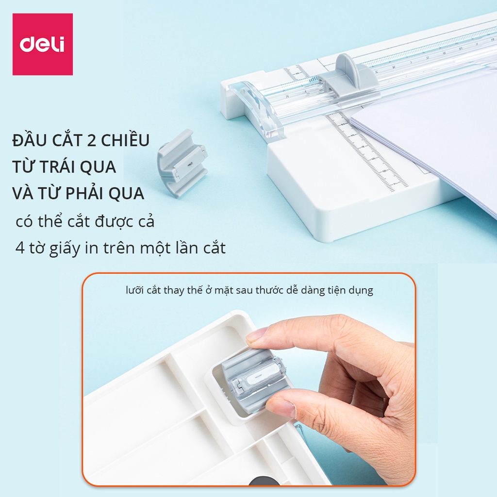 Bàn cắt giấy khổ A4 mini Deli tiện lợi - cắt được giấy 300gsm - có thể điều chỉnh kích thước -an toàn khi sử dụng- 14251