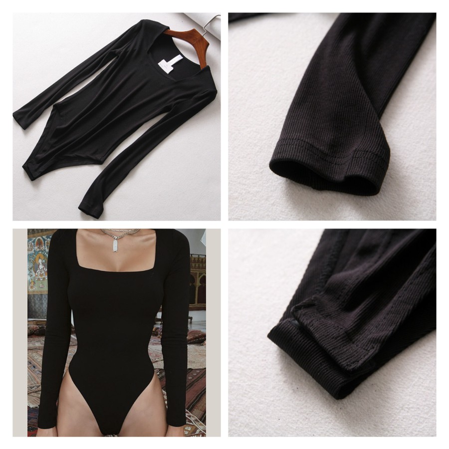 Áo Bodysuit ôm trơn cổ vuông dài tay nữ BASIC LEVIR | BigBuy360 - bigbuy360.vn
