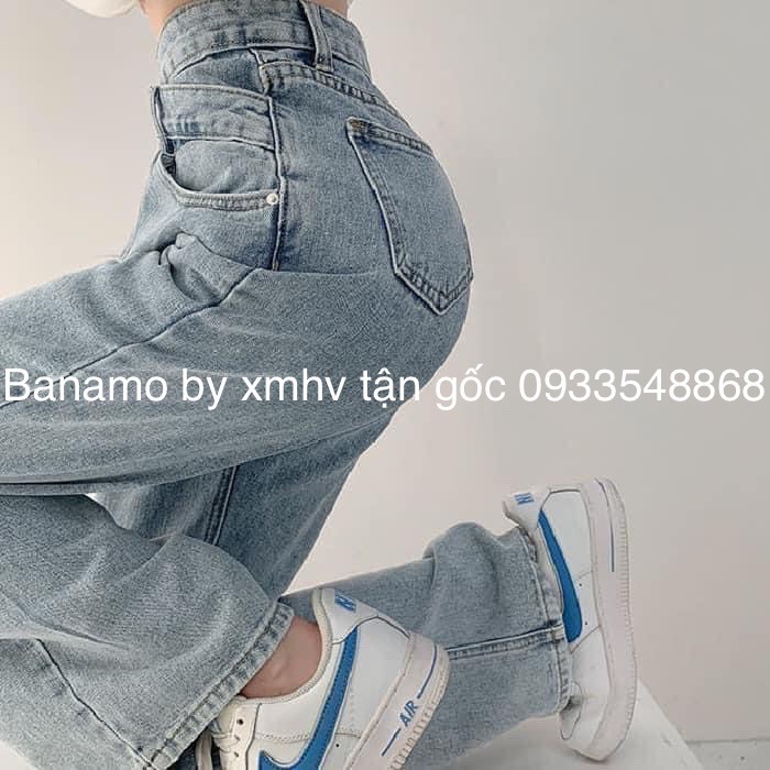 Quần JEAN ống rộng dáng suông cạp cá tính chất đẹp thời trang Banamo Fashion 967 9611