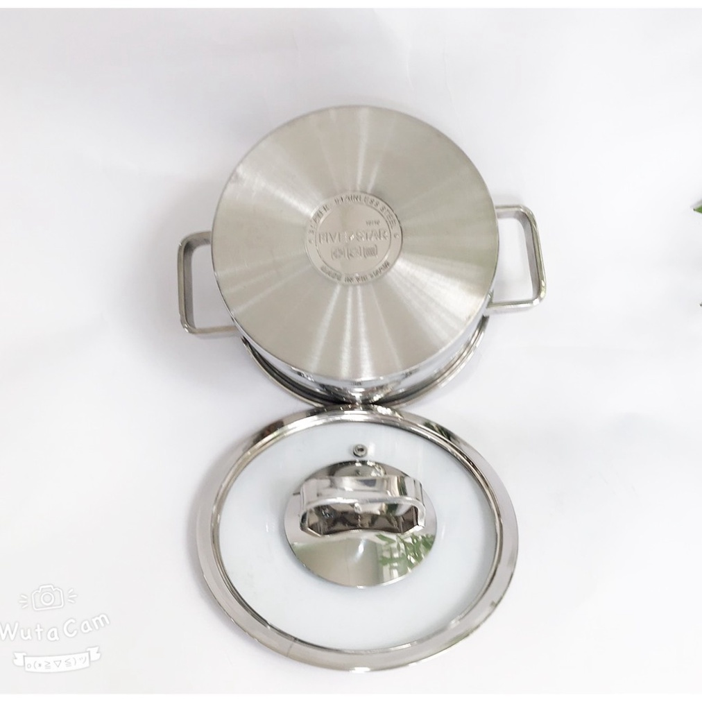 Nồi thân cao 3 đáy inox 304 Fivestar Plus bếp từ quai vuông nắp kính