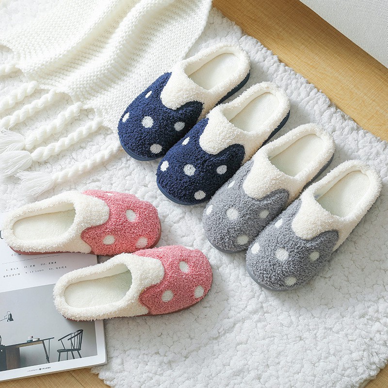 Dép Bông Đi Trong Nhà Họa Tiết Chấm Bi - Dép Bông Mang Trong Nhà Cực Êm