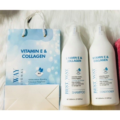 Cặp Dầu Gội, Xả BEST WAY VITAMIN E & COLLAGEN nuôi dưỡng và phục hồi 800ML. Rin_chan Store