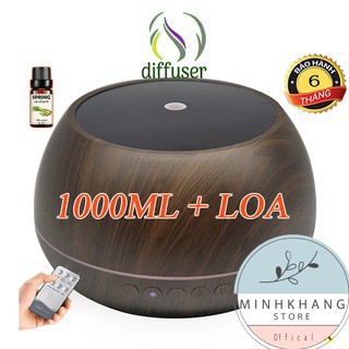 Máy Xông Tinh Dầu Phun Sương Siêu Âm Bình Hoa | Trụ 1000ml Tích Hợp Loa Bluetooth | Remote