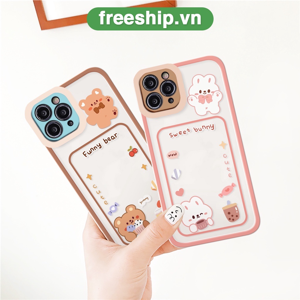 Ốp lưng iphone Bunny Bear cạnh vuông 6/6plus/6s/6splus/7/7plus/8/8plus/x/xr/xs/11/12/13/pro/max/plus/promax