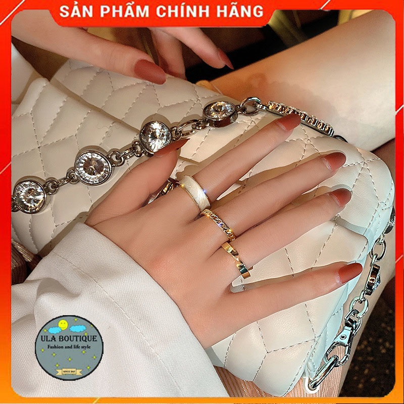 Set 3 nhẫn Xà cừ màu vàng ULA shop Vân đá basic lấp lánh sang trọng siêu hot Thanh lịch cho nữ BN8