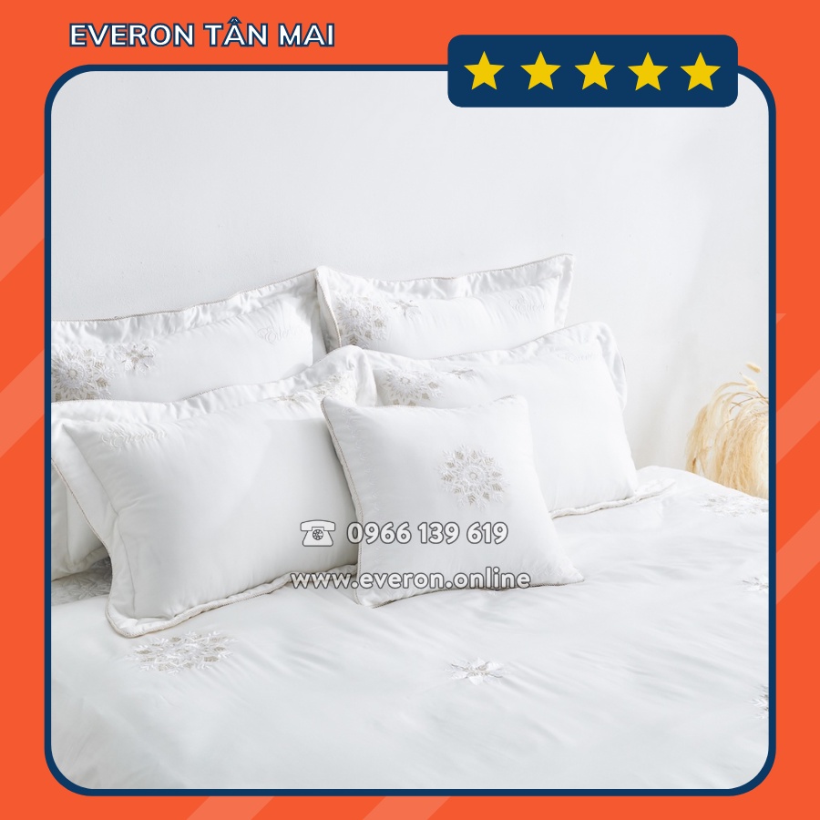 Bộ Chăn Ga Everon EST21034 Màu Trắng Chất Liệu Tencel Chính Hãng