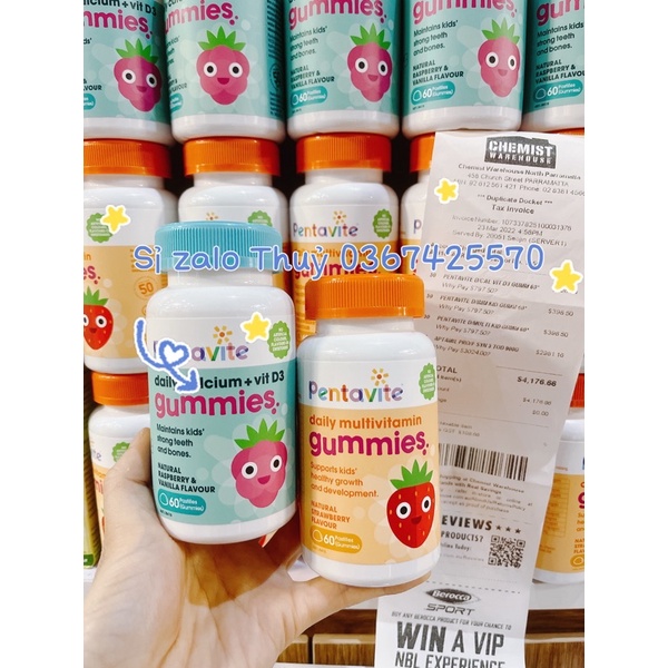 Kẹo Gummies Pentavite vitamin, tăng đề kháng, canxi cho bé 60 viên