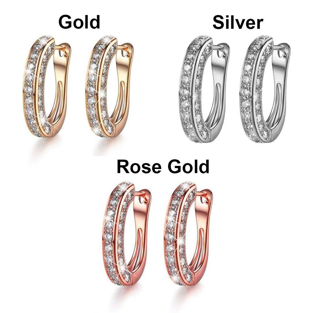 ROSE 1pair|Diamond Hoop Earrings Hypoallergenic Stud Earrings Ear Piercing Earrings Women Rustproof Beautiful Anti-sensitive Shinning Luxury Bright|Earrings Round Diamond Earrings/Multicolor