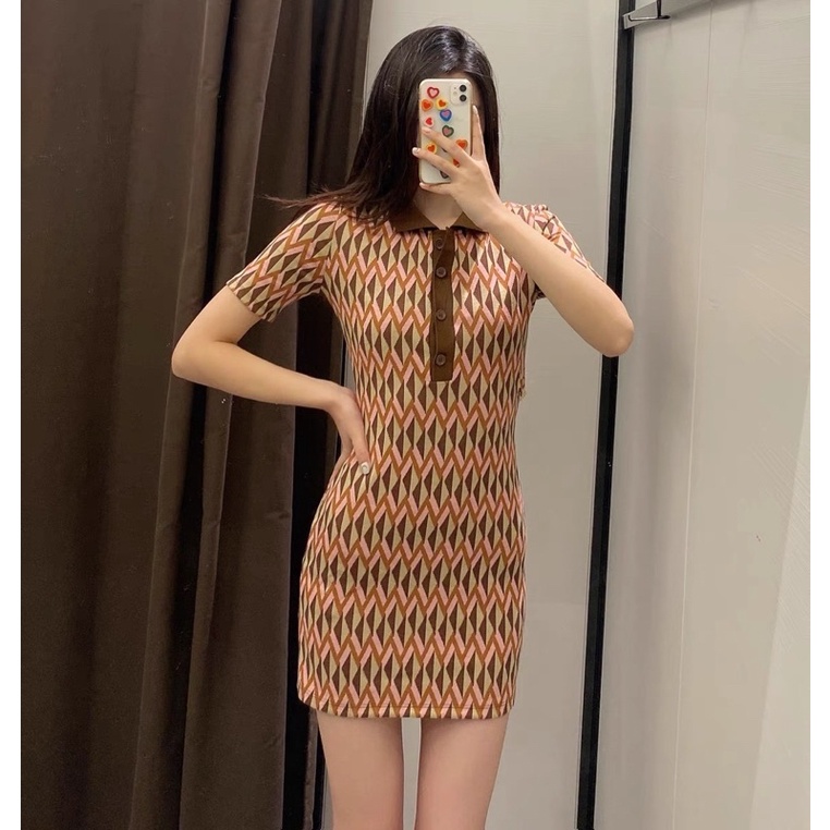 Đầm polo dệt kim cổ điển kiểu Pháp kèm ảnh thật