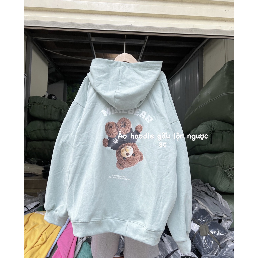 Áo hoodie form rộng MIKENBEAR in họa tiết gấu, áo khoác có mũ chất liệu nỉ trơn mềm mịn thời trang hot trend