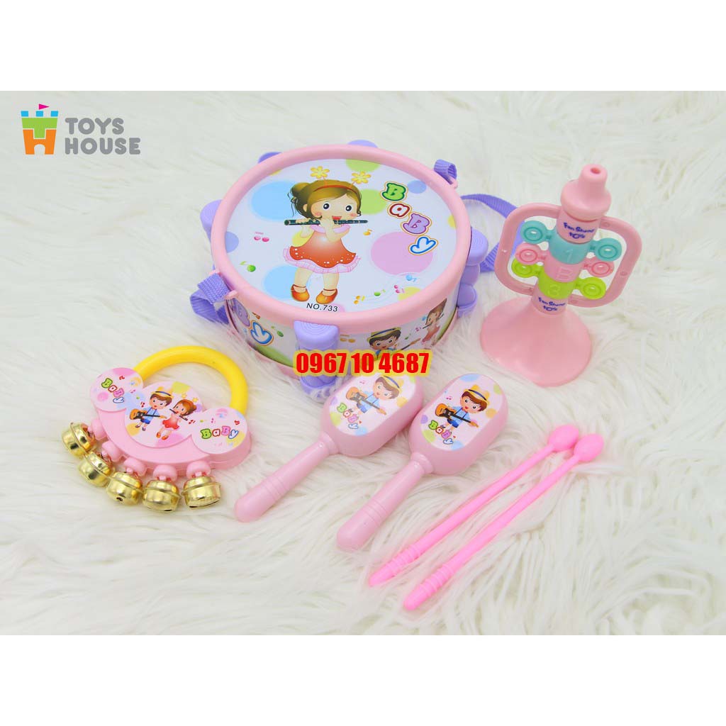 Set đồ chơi Xúc xắc, lục lạc, kèn, trống Toyshouse dành cho bé từ sơ sinh 733 - giúp bé phát triển thị giác, thính giác