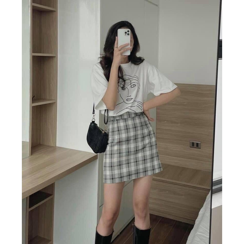 Set áo thun cô gái mix chân váy kẻ có quần trong - Set bộ nữ thời trang freesize giá siêu rẻ | BigBuy360 - bigbuy360.vn