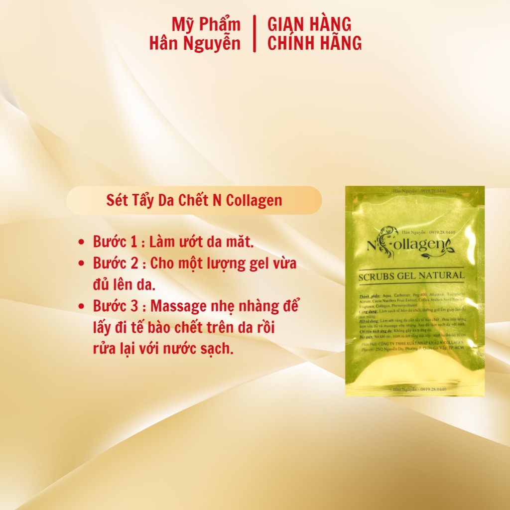 Gói tẩy da chết trà xanh giúp sạch da dưỡng trắng giữ ẩm da Ncollagen Hân Nguyễn 10g 8938526572102