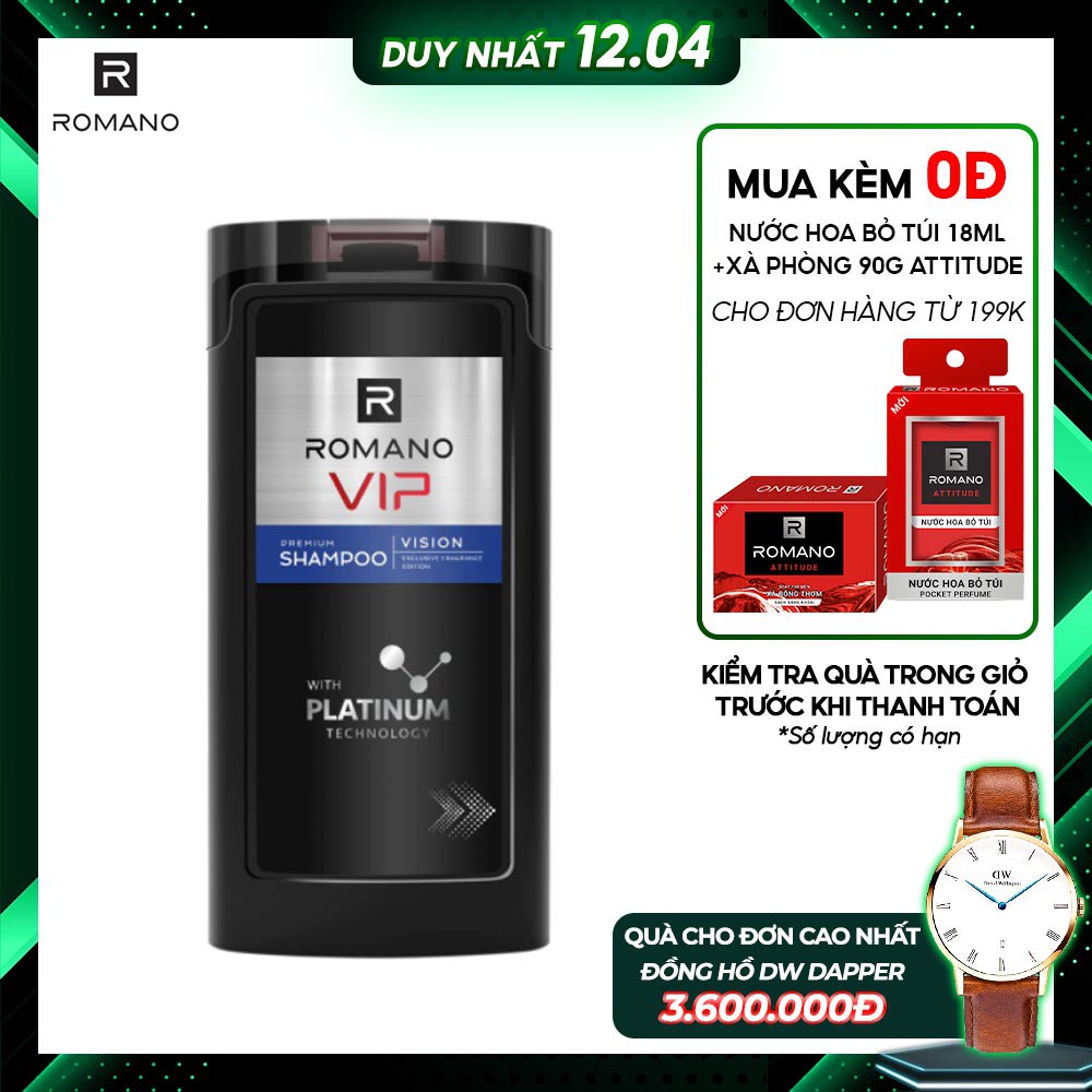 [Mã FMCGMALL giảm 8% đơn từ 250K] Dầu gội cao cấp Romano Vip 180g Vision