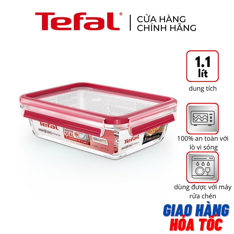 Hộp thủy tinh vuông Tefal Masterseal Glass N1040912 - 1.1L - đỏ