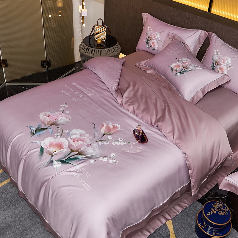 Bộ chăn ga gối cao cấp Love Blossom 100%Tencel 100s Họa tiết hoa Tulip in 3D cực nét, siêu mát mịn