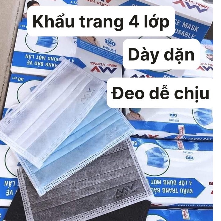 HỘP 50 CÁI Khẩu trang y tế kháng khuẩn 4 lớp - hàng chính hãng MINH VƯỢNG