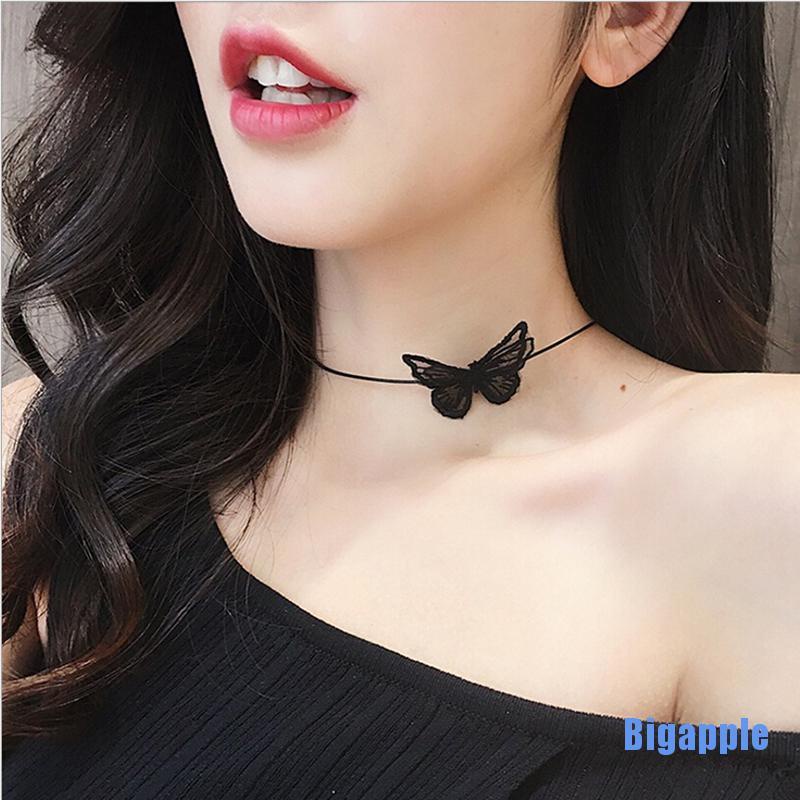 Vòng Cổ Choker Ren Hình Bướm Màu Trắng / Đen Dành Cho Nữ