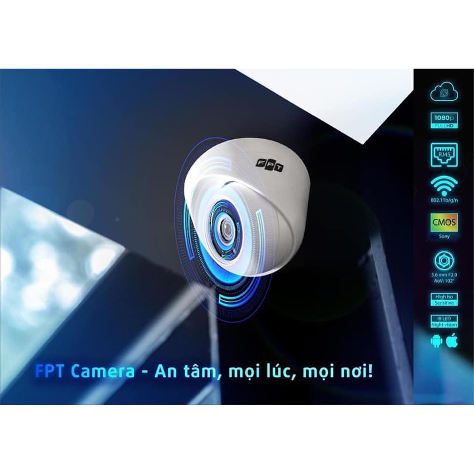 FPT Camera Indoor Chính Hãng - FPT Telecom - Camera An Ninh - Lưu Trữ Cloud - Cảm Biến Full HD - 1080p