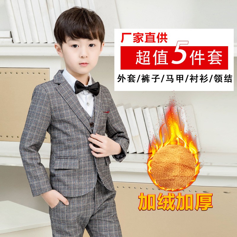 Trẻ em phù hợp với Vest nhỏ cộng với nhung lót cậu bé thuyết trình trang phục cậu bé hoa cưới cô gái Vestnăm mới