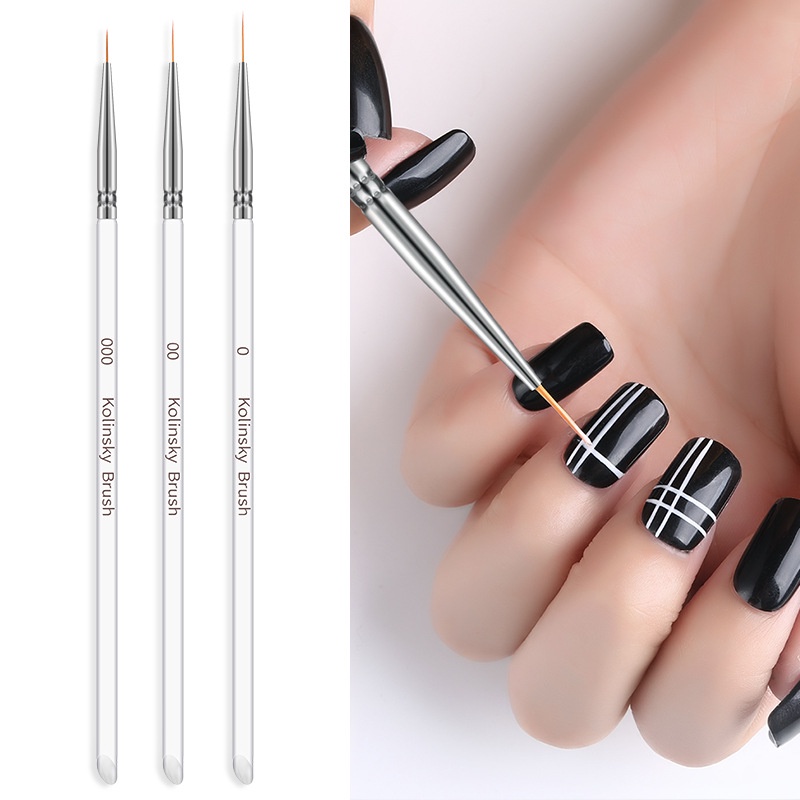 Set 3 cọ vẽ nét vẽ hoa nail Kolinsky Brush Yapas x Pinpai , Cọ vẽ móng tay nét thẳng ngang dọc màu nước móng tay