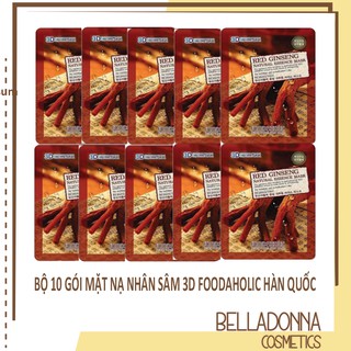 Bộ 10 Gói Mặt Nạ Tái Tạo Phục Hồi Da Red Ginseng 3D FOODAHOLIC Natural Essence Mask Chiết Xuất Hồng Sâm 23ml x10