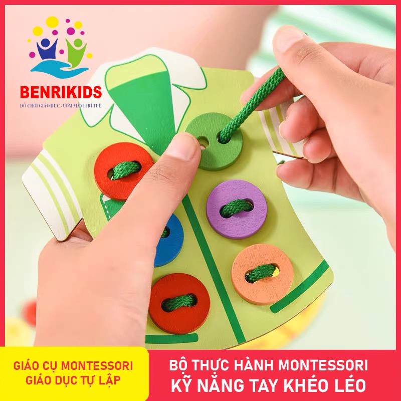 Đồ Chơi Giáo Dục Sớm Theo Phương Pháp Montessori Bộ Luyện Kỹ Năng Xâu Khuy Áo,Đồ Chơi Gỗ