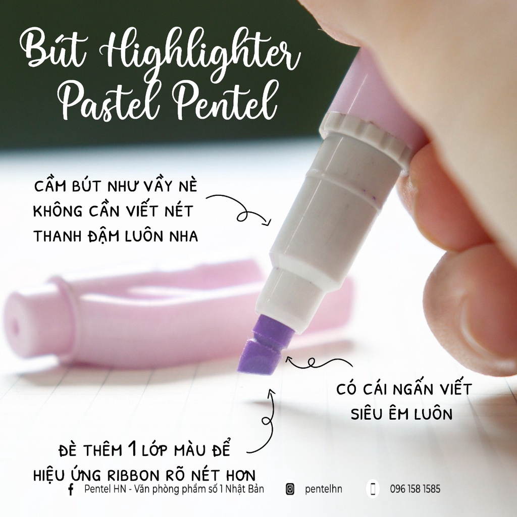 Bộ 8 Bút Dạ Quang 2 Đầu Pentel Màu Pastel SLW11P | Nét Bút Trơn, Mực Ra Đều, Nhanh Khô Không Nhòe