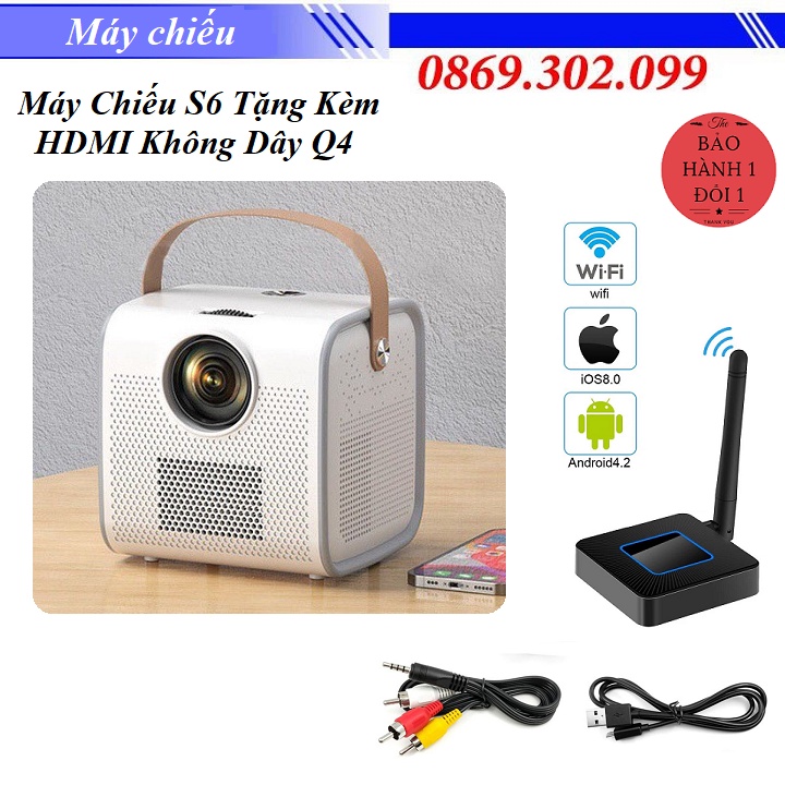 [ Chính hãng ] Máy Chiếu S6 Mini Siêu Nét Kết Nối Bluetooth Wifi Tặng Kèm Thiết Bị HDMI Kết Nối Không Dây Q4