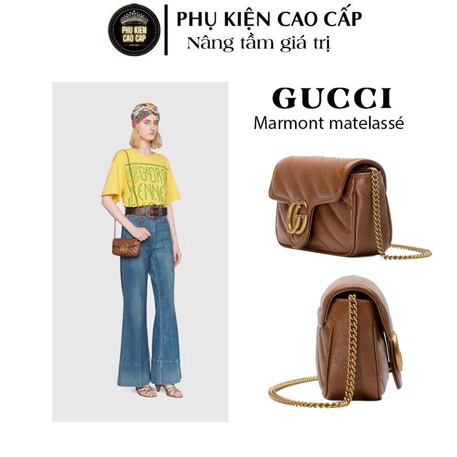 Túi đeo chéo dây xích G.C marmont super mini matelasse - Size 18, túi xách sang chảnh.