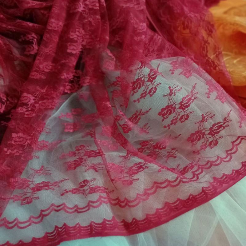 Vải voan lưới mềm chân hoa đỏ thẫm khổ 1,5m của Vải rẻ HB shop