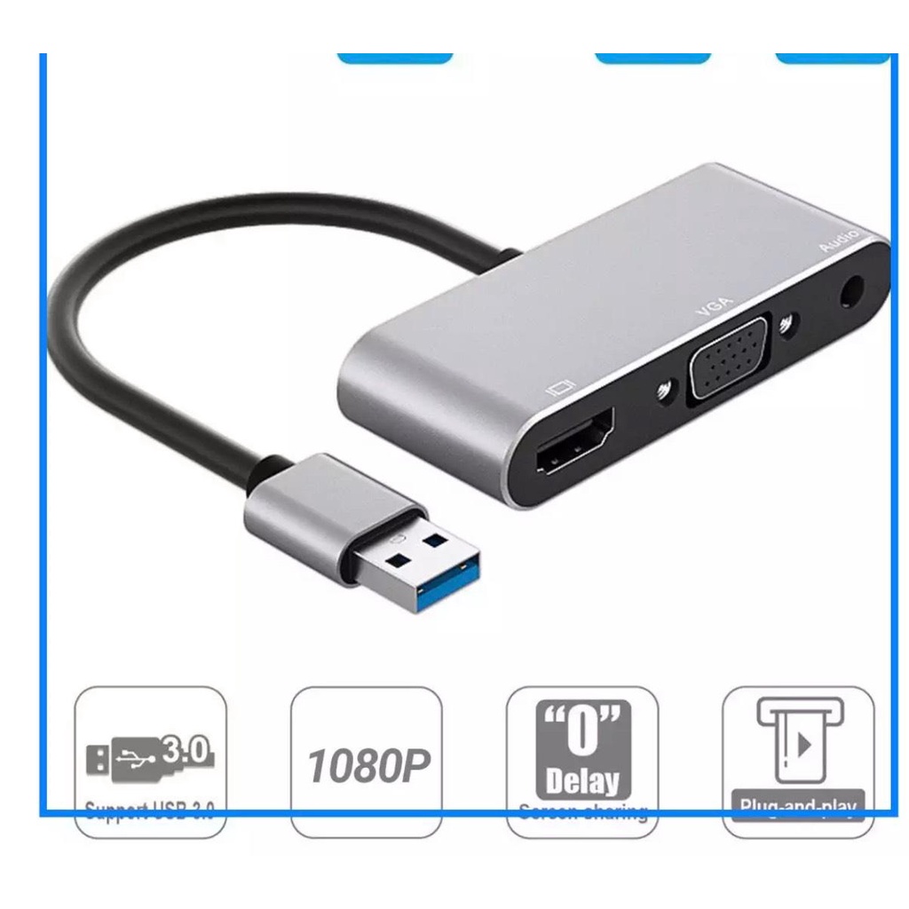 Cáp chuyển USB sang HDMI và Vga 2 in 1 có audio từ máy tinh sang màn hình