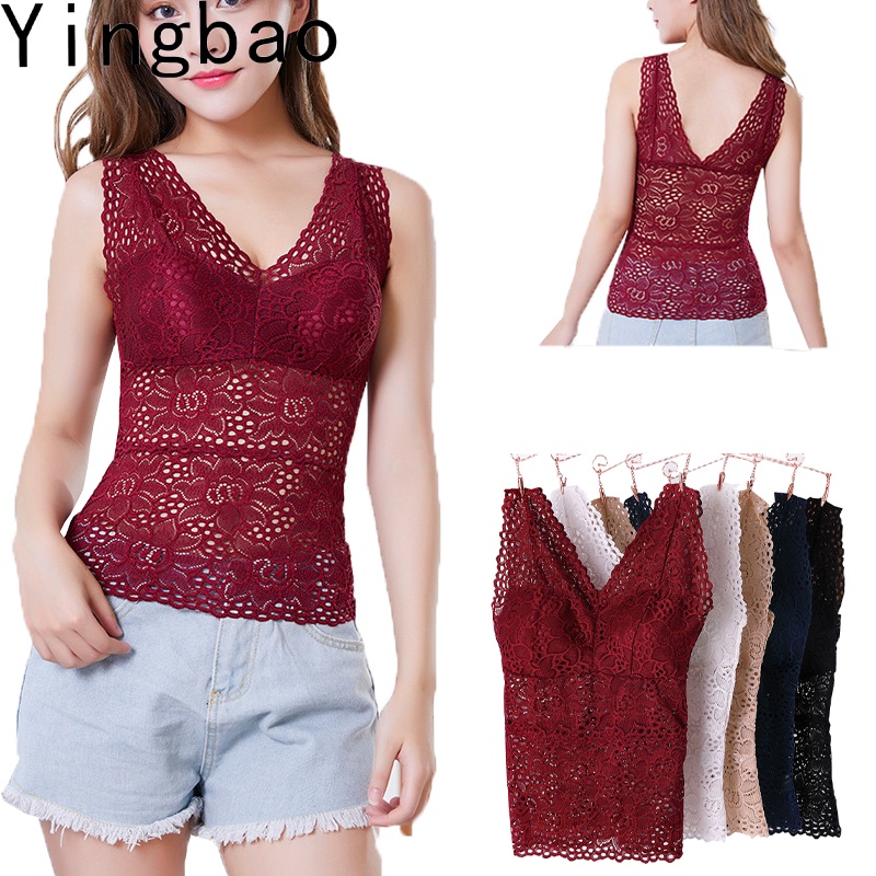 Yingbao Áo Ngực Có Đệm Ngực Ren Mỏng Hở Lưng Đẹp Mắt Quyến Rũ Thời Trang Mùa Hè Dành Cho Nữ Tuổi Teen Plu