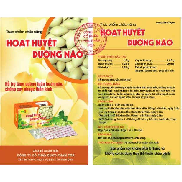 Hoạt Huyết Dưỡng Não PQA Thành Phần Từ Thiên Nhiên Giúp Tăng Cường Sự Hoạt Động Của Trí Não Hộp 50 Viên