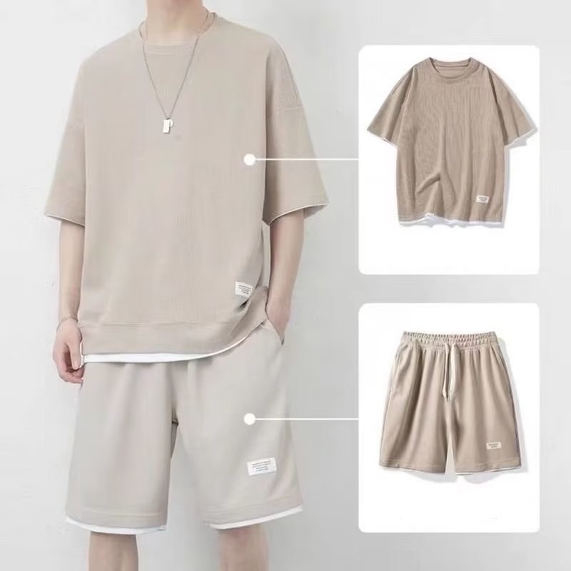 Set Đồ Mùa Hè 2 Món Gồm Áo Thun Tay Cộc Cổ Tròn + Quần Ngắn Thời Trang Cho Nam Size M-5xl