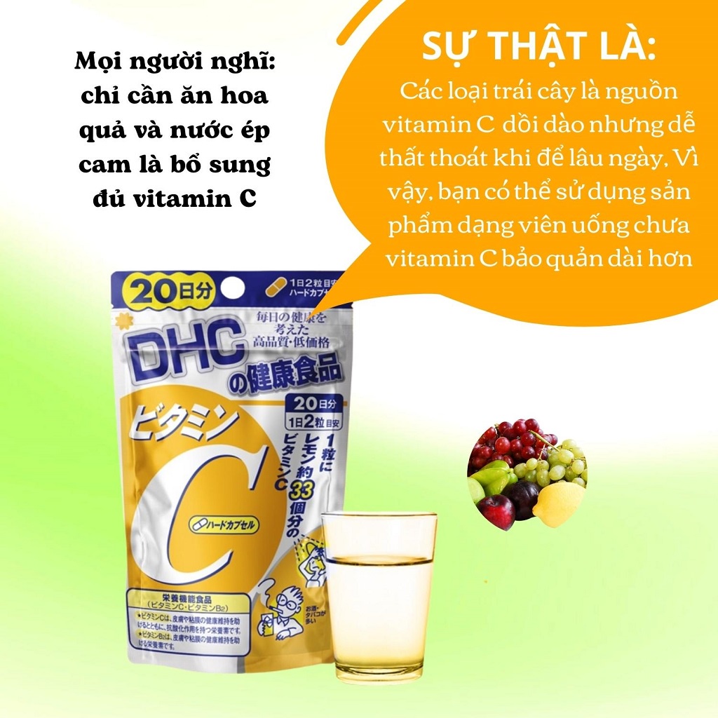 Viên Uống DHC Vitamin C Nhật Bản Giúp Sáng Da Mờ Thâm 30/90 Ngày - Latino Shop
