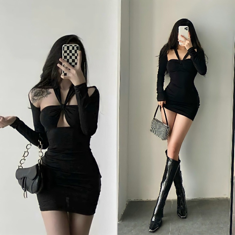 Đầm body yếm tay dài khoét eo siêu hot ạh