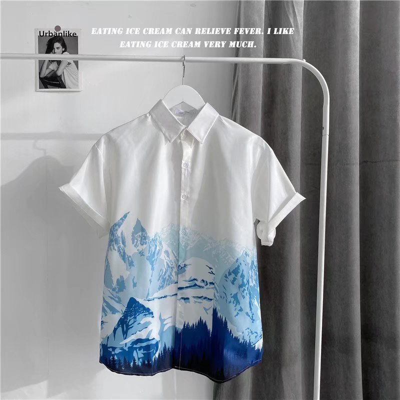 Áo sơ mi tay ngắn dáng rộng màu nhuộm phong cách Hàn Quốc thời trang cho nam size M-3XL