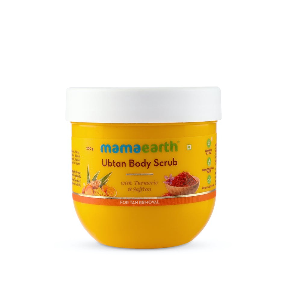 Tẩy da chết body nhà nắng sáng da Ubtan, Saffron Mamaearth 200gr