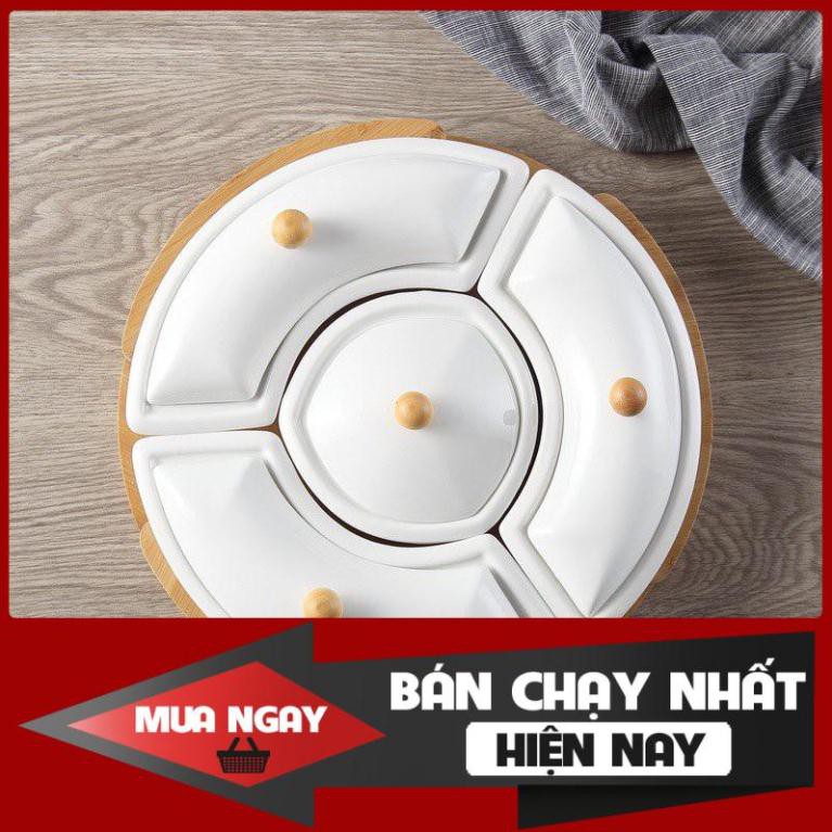 [SP BÁN CHẠY] 💥SIÊU HOT💥 Khay mứt tết / hộp đựng bánh kẹo tết bằng gốm sứ cao cấp kèm đế gỗ