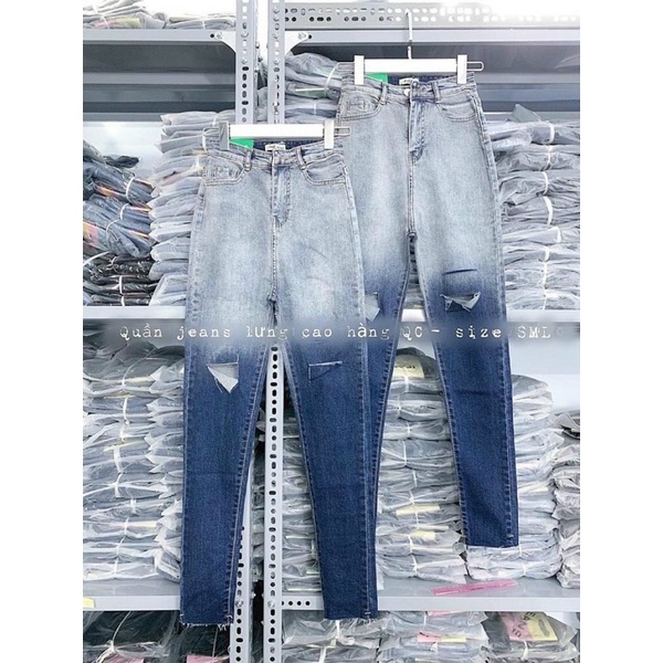 Quần jeans loang rách 3 cạp cao hàng đẹp dáng chuẩn, quần bò dãn sịn