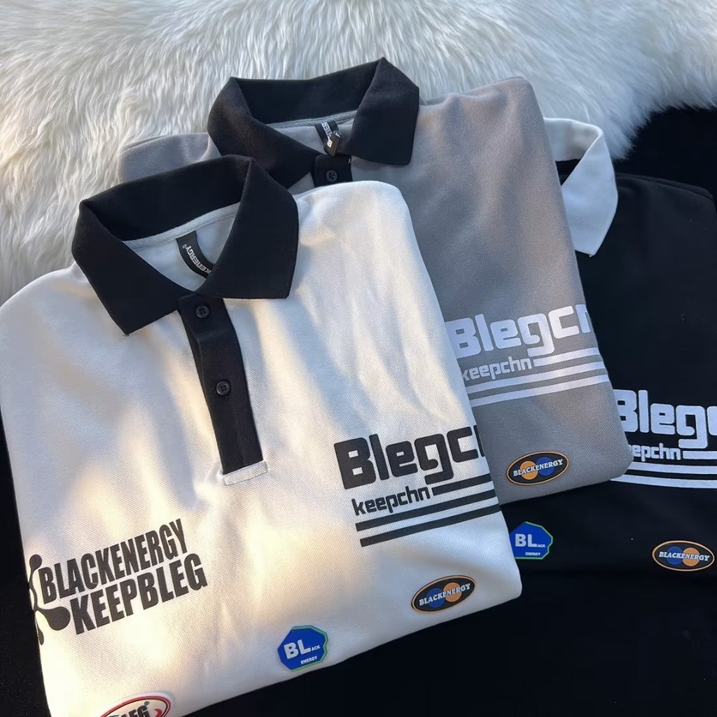 Áo Thun Polo Tay Ngắn Dáng Rộng Thoáng Khí In Chữ Phong Cách Hip hop Nhật Bản Thời Trang Cho Nam Và Nữ