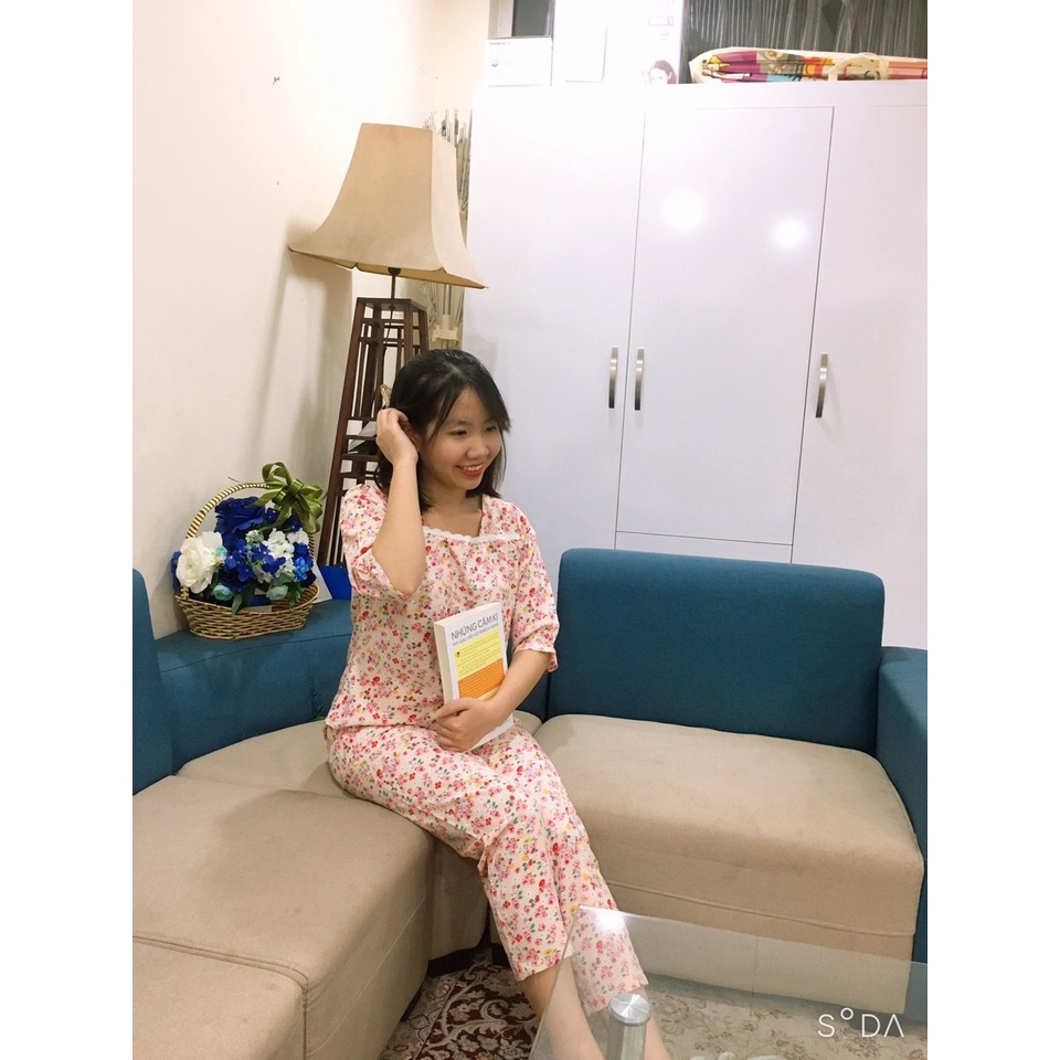 Đồ Ngủ Nữ Bộ Pijama tay lửng - chất lụa hàn Cao Cấp Mặc Nhà Họa Tiết Đẹp Mềm Mịn Không nhăn