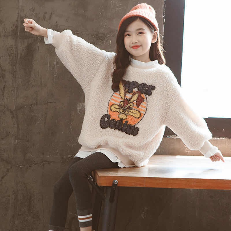 Áo Sweater Lông Cừu Dày Giữ Ấm Mùa Thu Đông Phong Cách Hàn Quốc Mới 2020 Cho Bé Gái