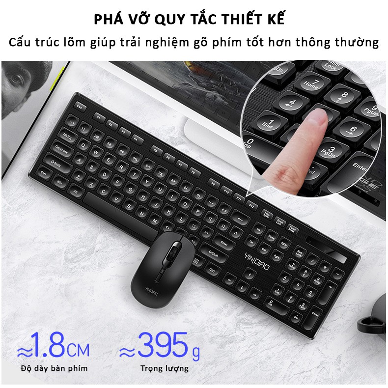 Bộ bàn phím chuột không dây mini wireless SIDOTECH YINDIAO Max3 combo gồm chuột và bàn phím văn phòng giá rẻ cho pc