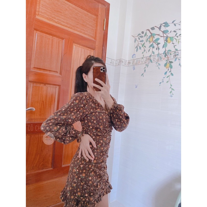 Váy rúm hoa nâu + Ảnh thật | BigBuy360 - bigbuy360.vn