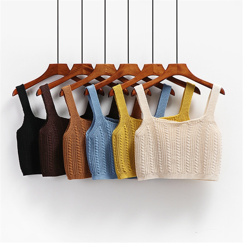 Áo Croptop Hai Dây Dệt Kim Cổ Vuông Thời Trang Cho Nữ