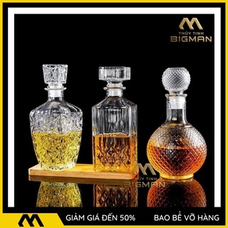 Vỏ chai thủy tinh đựng rượu kiểu dáng chai vuông và chai bầu tròn 1000ml - cb-m050102 - bigmanstore