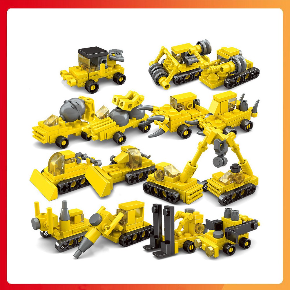 Combo 1 bộ 8 hộp Lego xếp hình máy công trường (2 in 1) 174 chi tiết cho bé sáng tạo